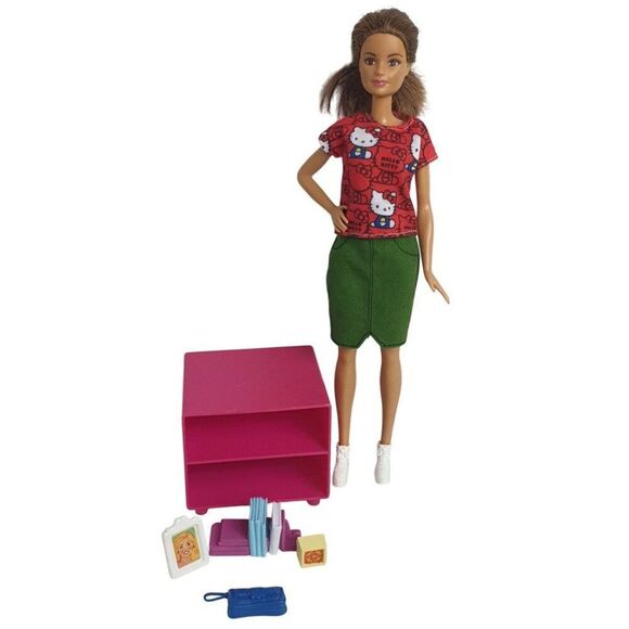 Barbie Doll & Accessories Set With Green Skirt Hello Kitty Red Top - Picture 1 of 6
